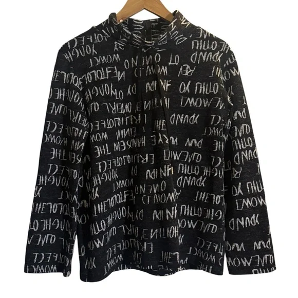 SCAPA Lauren Perre Black White Word Graphic Turtleneck Sweatshirt Womens Size S - Picture 2 of 10